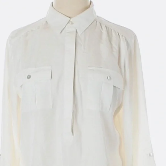 CHICO’S Half-Placket Roll-Tab Sleeve Dress Shirt Size M - Picture 3 of 5